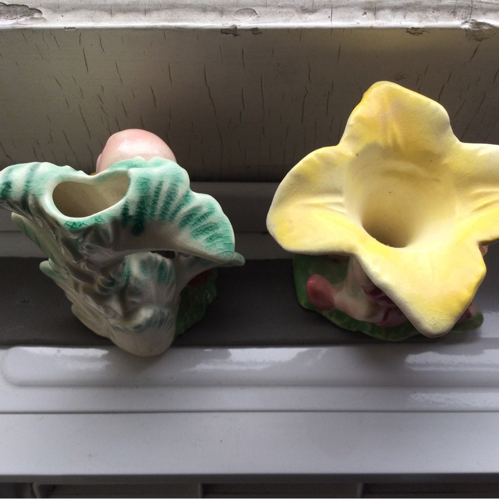 Antique Vintage Playful Imps Ceramic Floral Vases - Picture 5 of 5